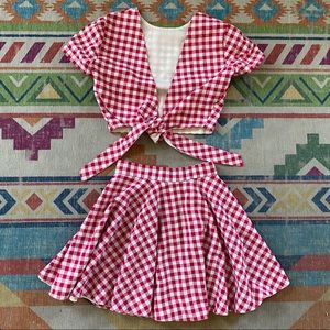 GLITTERFORDINNER VINTAGE PLAID HOT PINK 2 PC SET💗